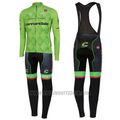 2016 Cycling Jersey Cannondale Black and Green Long Sleeve and Bib Tight [hua3274]