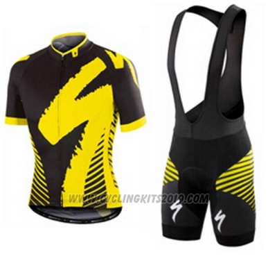 2016 Cycling Jersey Specialized Deep Black and Yellow Short Sleeve and Bib Short
