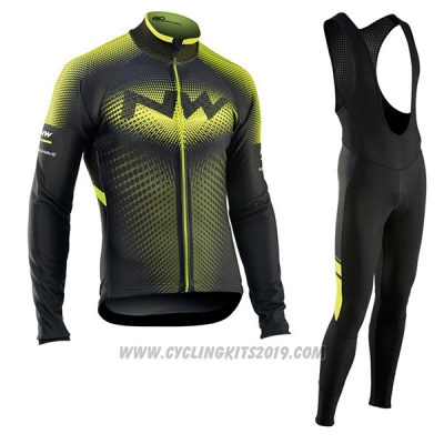 2017 Cycling Jersey Northwave Ml Green and Black Long Sleeve and Bib Tight