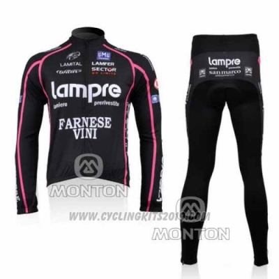 2010 Cycling Jersey Lampre Farnese Vini Long Sleeve and Bib Tight Black Long Sleeve and Bib Tight Pantaloni
