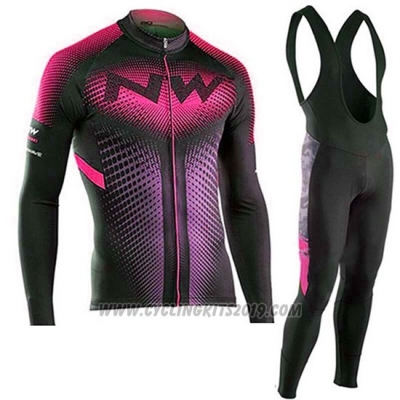 2019 Cycling Jersey Northwave Black Pink Long Sleeve and Bib Tight