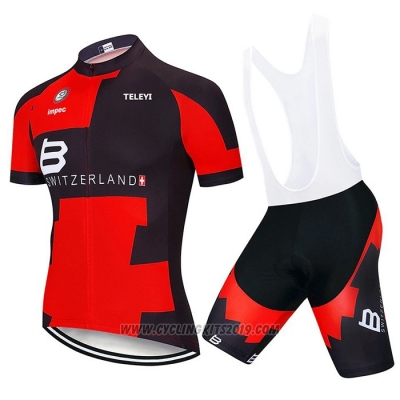 2020 Cycling Jersey Switzerland Red Black Short Sleeve and Bib Short