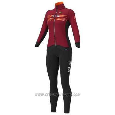 2020 Cycling Jersey Women ALE Dark Red Long Sleeve and Bib Tight