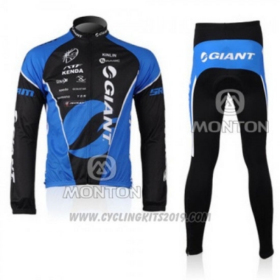 2010 Cycling Jersey Giant Black and Blue Long Sleeve and Bib Tight