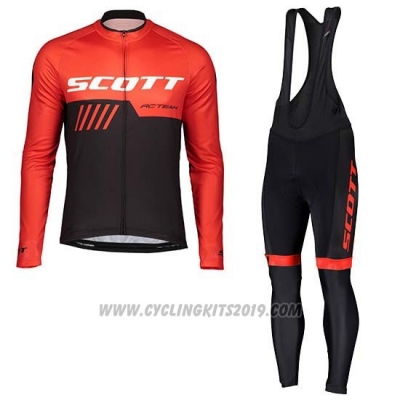 2019 Cycling Jersey Scott Black Red Long Sleeve and Bib Tight