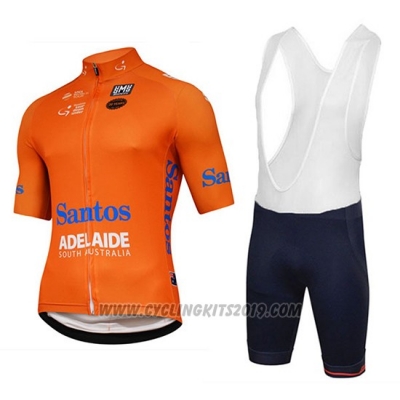 2018 Cycling Jersey Tour Down Under Santos Orange Short Sleeve and Salopette