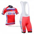 2013 Cycling Jersey Katusha White and Red Short Sleeve and Bib Short