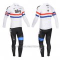 2013 Cycling Jersey Sky Campione Regno Unito White Long Sleeve and Bib Tight
