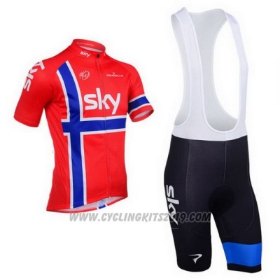 2013 Cycling Jersey Sky Campione Norway Blue and Red Short Sleeve and Bib Short