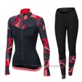 2018 Cycling Jersey Women Orbea Red and Black Long Sleeve and Bib Tight