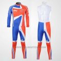 2012 Cycling Jersey Sky Campione Regno Unito Orange and Blue Long Sleeve and Bib Tight
