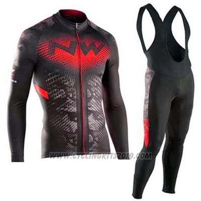 2019 Cycling Jersey Northwave Black Red Long Sleeve and Bib Tight