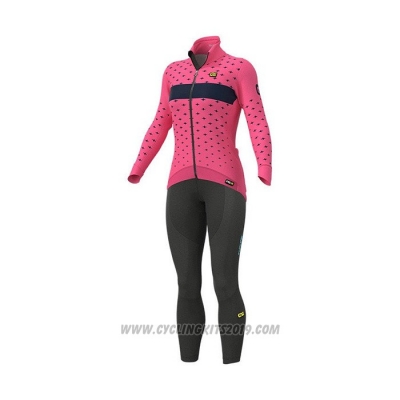 2021 Cycling Jersey Women ALE Pink Long Sleeve and Bib Tight