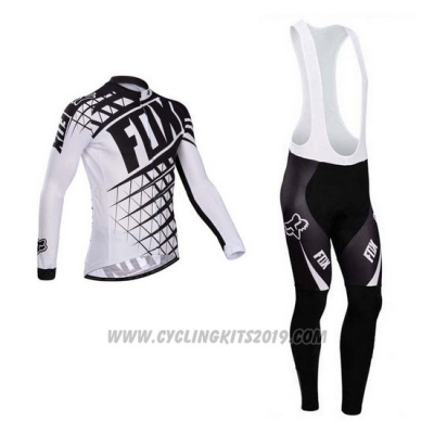 2014 Cycling Jersey Fox White and Black Long Sleeve and Bib Tight
