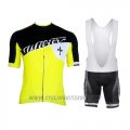 2015 Cycling Jersey Wieiev Black and Yellow Short Sleeve and Bib Short