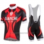 2016 Cycling Jersey Bianchi Black and Red Short Sleeve and Bib Short