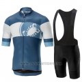 2019 Cycling Jersey Castelli Ruota Blue White Short Sleeve and Bib Short