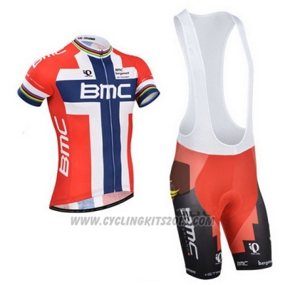 2014 Cycling Jersey BMC Campione Norway Blue and Red Short Sleeve and Bib Short