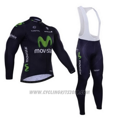 2015 Cycling Jersey Movistar Black Long Sleeve and Bib Tight