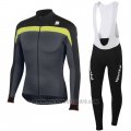 2016 Cycling Jersey Sportful Black and Yellow Long Sleeve and Bib Tight