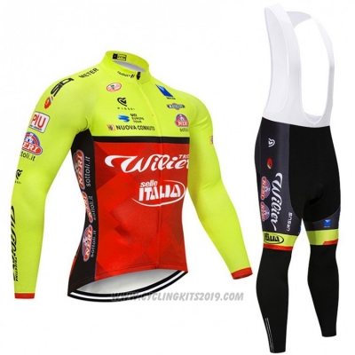 2018 Cycling Jersey Wieiev Green and Red Long Sleeve and Bib Tight