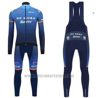 2019 Cycling Jersey Casteli DE Pink Blue Long Sleeve and Bib Tight