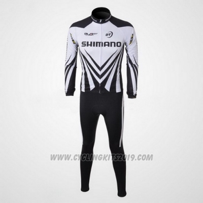 2010 Cycling Jersey Shimano White and Black Long Sleeve and Bib Tight [hua2600]