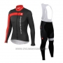 2015 Cycling Jersey Castelli 3t Black and Red Long Sleeve and Bib Tight