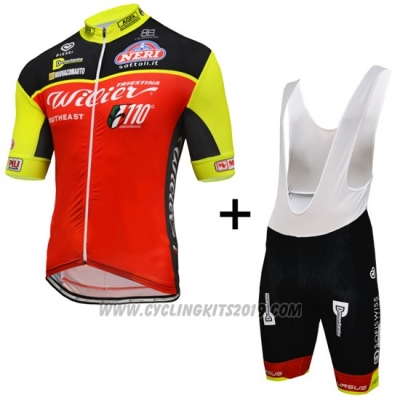 2016 Cycling Jersey Wieiev Black and Red Short Sleeve and Bib Short