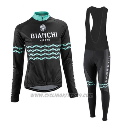 2016 Cycling Jersey Women Bianchi Black Long Sleeve and Bib Tight
