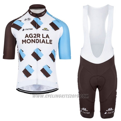 2017 Cycling Jersey Ag2r Marron and White Short Sleeve and Bib Short