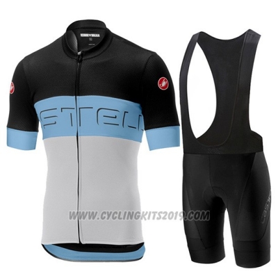 2019 Cycling Jersey Castelli Prologo 6 Black Sky Blue White Short Sleeve and Bib Short