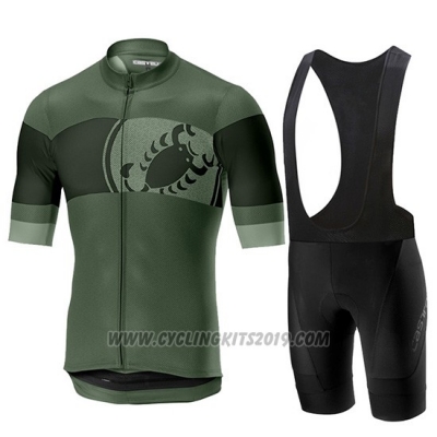 2019 Cycling Jersey Castelli Ruota Black Green Short Sleeve and Bib Short