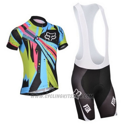 2014 Cycling Jersey Fox Sky Blue and Black Short Sleeve and Bib Short