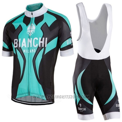 2016 Cycling Jersey Bianchi Black and Sky Blue Short Sleeve and Bib Short