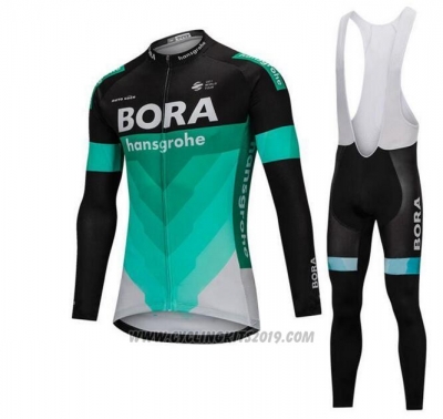 2018 Cycling Jersey Bora Green and Black Long Sleeve and Bib Tight [hua3254]