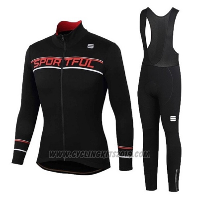 2020 Cycling Jersey Women Sportful Black Red Long Sleeve and Bib Tight