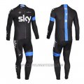 2013 Cycling Jersey Sky Blue and Black Long Sleeve and Bib Tight