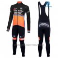 2016 Cycling Jersey De Pink Black and Orange Long Sleeve and Bib Tight