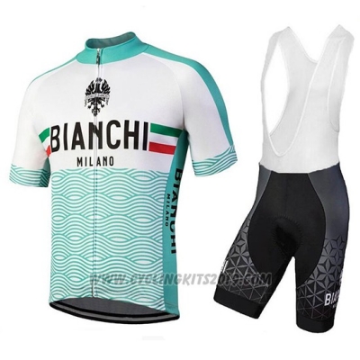 2018 Cycling Jersey Bianchi Attone White and Green Short Sleeve and Bib Short
