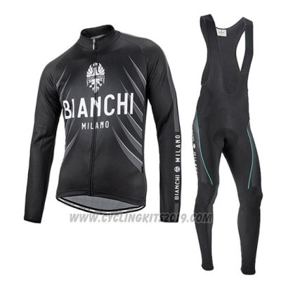 2016 Cycling Jersey Bianchi Black and White Long Sleeve and Bib Tight