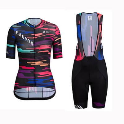 2018 Cycling Jersey Women Canyon SRAM Black Blu Red Short Sleeve and Bib Tight [HDE-001]