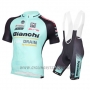 2016 Cycling Jersey Bianchi Mtb Black and Light Blue Short Sleeve and Bib Short