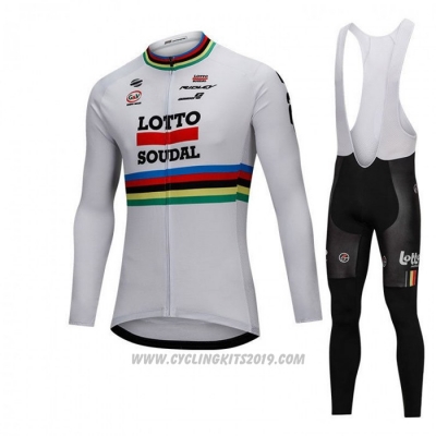 2018 Cycling Jersey UCI Mondo Campione Lotto Soudal White Long Sleeve and Bib Tight
