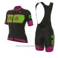 2017 Cycling Jersey Women ALE R-ev1 Master Black and Pink Short Sleeve and Bib Short