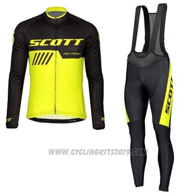 2019 Cycling Jersey Scott Black Yellow Long Sleeve and Bib Tight