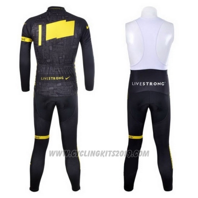 2012 Cycling Jersey Livestrong Black and Yellow Long Sleeve and Bib Tight