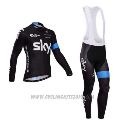 2014 Cycling Jersey Sky Black and Sky Blue Long Sleeve and Bib Tight