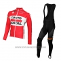 2015 Cycling Jersey Lotto Soudal Red and White Long Sleeve and Bib Tight