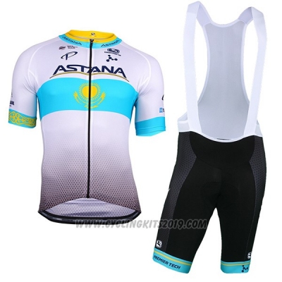 2018 Cycling Jersey Astana White Blue Short Sleeve and Bib Short